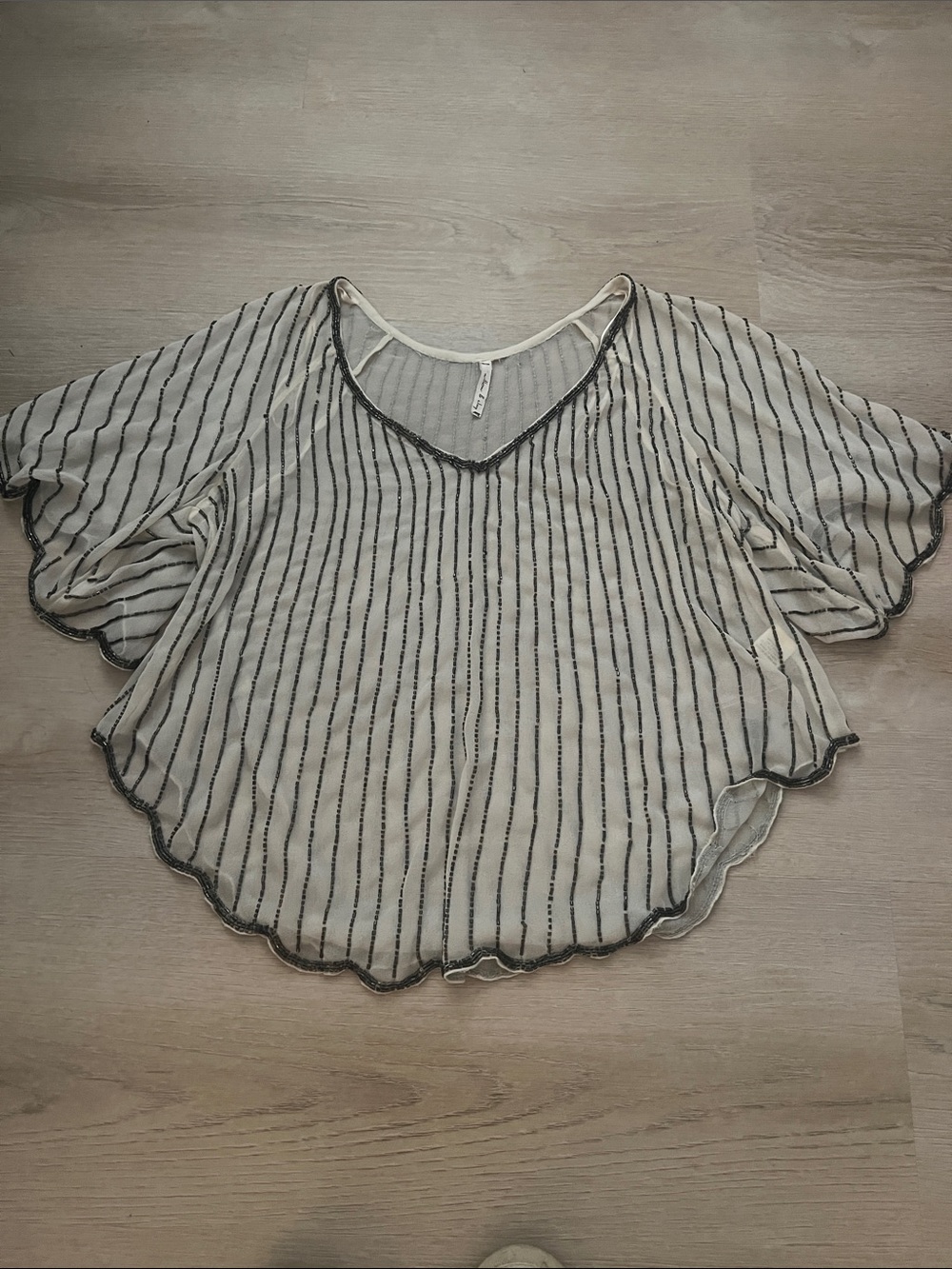 Willow & Clay White V-Neck Striped Blouse with Black Trim